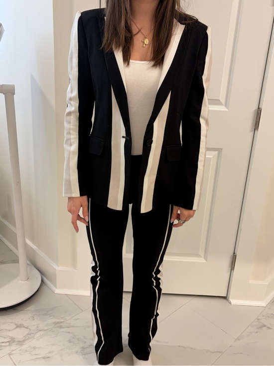 BCBGMaxAzria Pants - BCBGMaxAzria Black and White Stripe-Trim Pantsuit